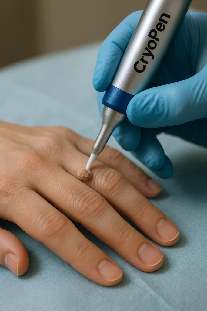 example of cryopen wart removal Loughborough treatment on a persons finger