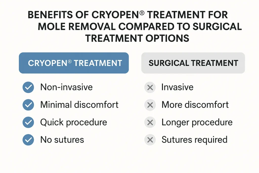 Table to show the benefits of getting moles removed Loughborough from LA LIPO