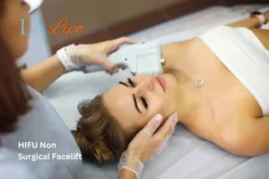 Woman having Hi-Fu to reduce wrinkles Loughborough.