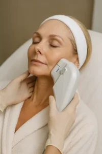 Woman receiving HIFU non surgical facelift treatment Loughborough