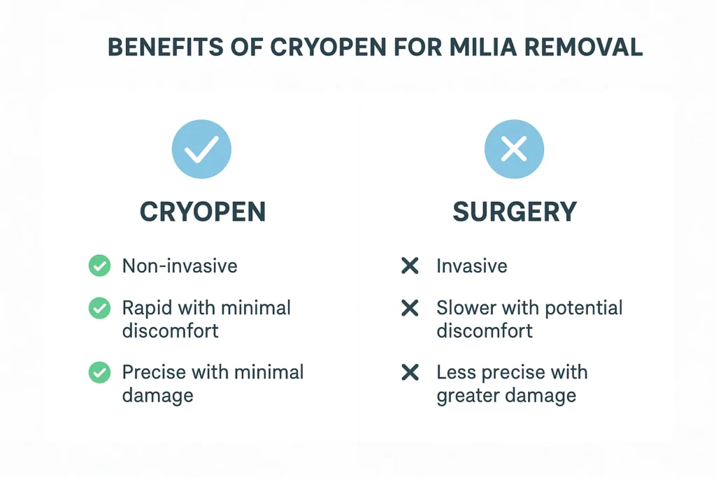 Benefits of cryopen for milia removal Loughborough compared to surgical treatments.