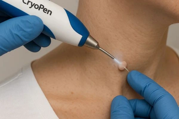 Person receiving cryotherapy Loughborough for skin tag removal