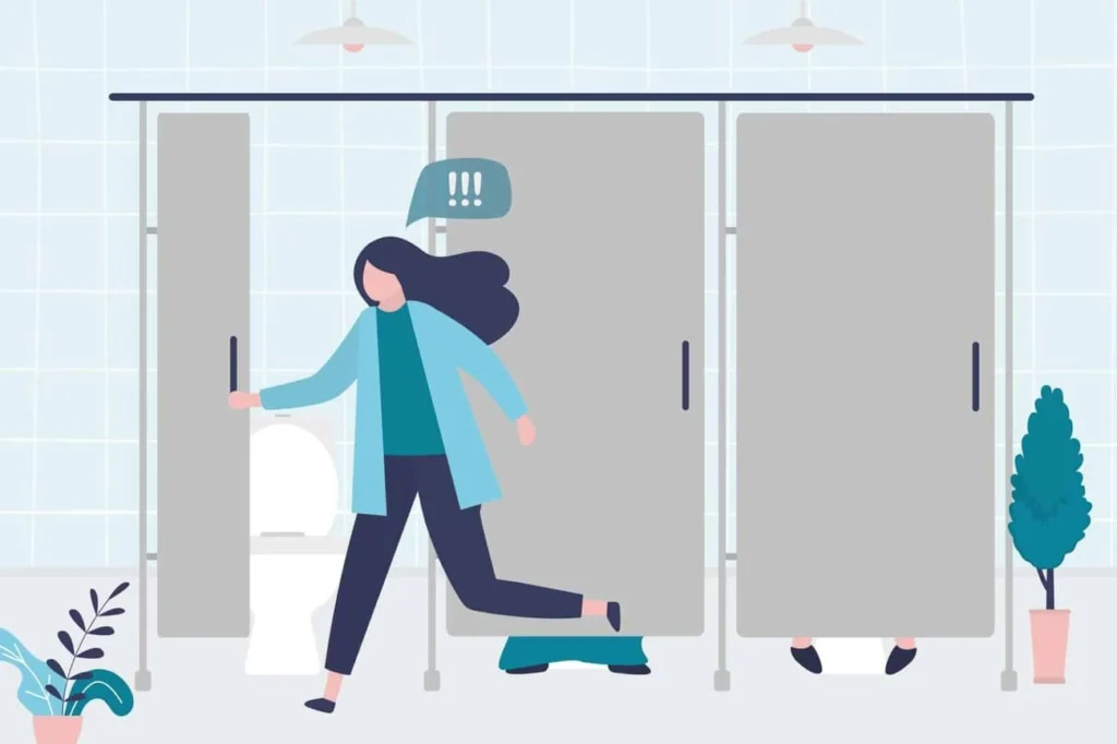 graphic of Urine incontinence Loughborough woman running to the toilet.