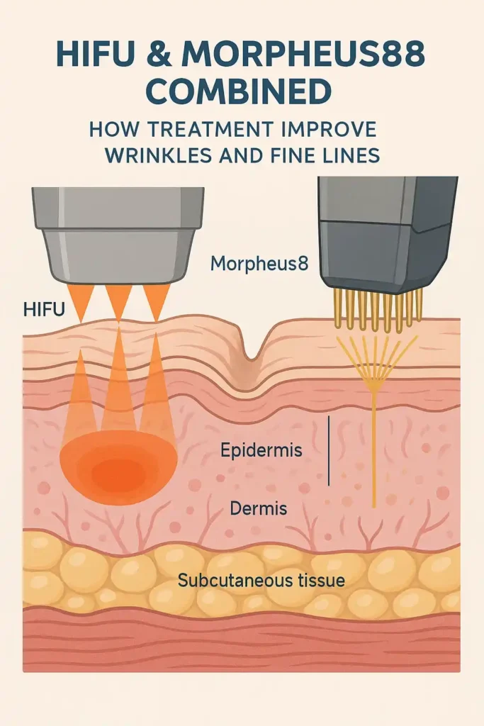 Diagram showing HIFU & Morpeus8 Loughborough and the benefits for reduction in wrinkles and fine lines